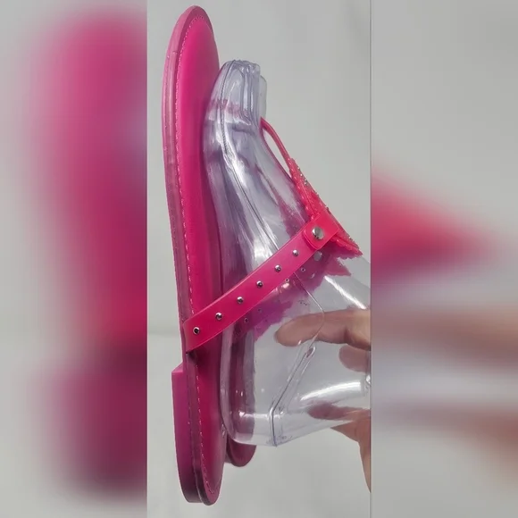 Torrid Women's Medallion T-Strap Jelly Thong Flat Sandals Fuschia NEW Size 10WW - Picture 4 of 12